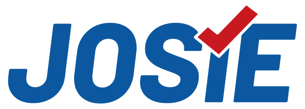 Blue text that reads "JOSIE" with the second letter "I" replaced by a red check mark.